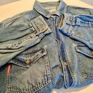 Vtg 90s Button Down Long Sleeve Shirt Denim Cotton Work Rugged Casual Mens M